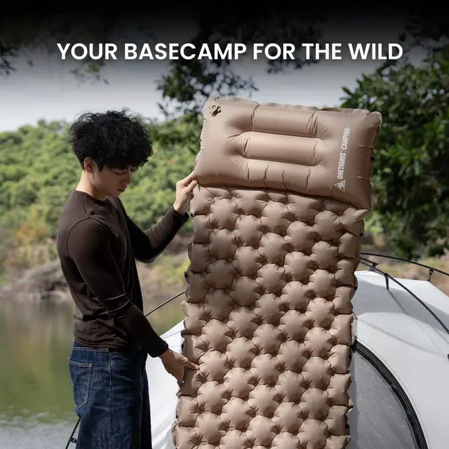 Alt view image 6 of 7 - BLACKCRYSTAL Camping Sleeping Pad with Built-in Foot Pump, Inflatable Sleeping Pad with Built-in Pillow, Connectable Camping Air Mattress for Backpacking, Hiking,Tent Camping, Lightweight