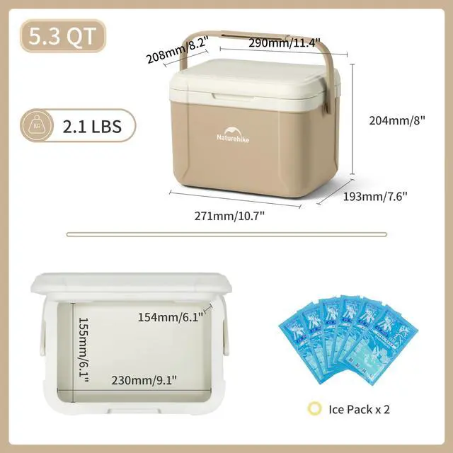 Alt view image 7 of 7 - 5.3 QT Hard Cooler, Mini Insulated Ice Chest Box, Portable Ice Retention Cooler for Beach Camping Picnic Fishing Barbecue