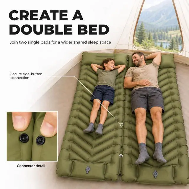 Alt view image 6 of 7 - Camping Mattress Sleeping Pad for Camping - Bed for Outdoors Self-Inflating Air Mattress for Backpacking Leak-Resistant Inflatable Travel Mat w/Foot Pump Compact Ultralight Single & Double