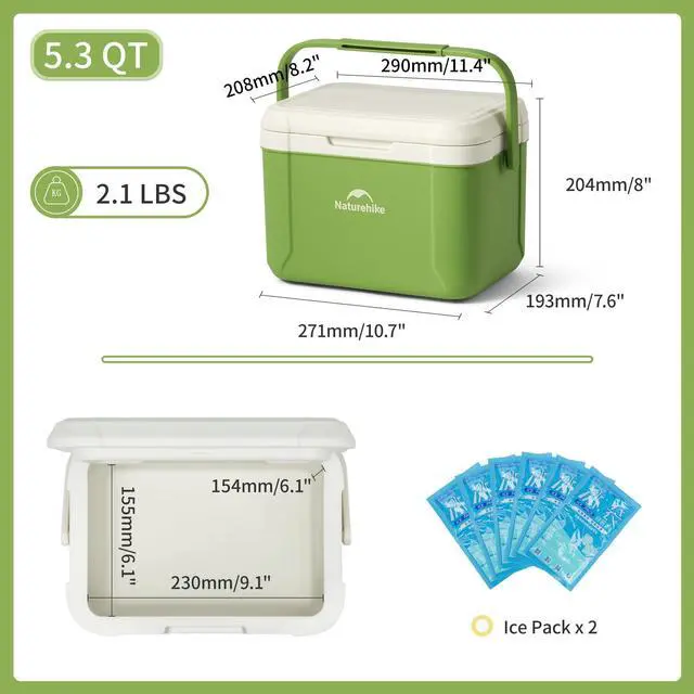 Alt view image 7 of 7 - 5.3 QT Hard Cooler, Mini Insulated Ice Chest Box, Portable Ice Retention Cooler for Beach Camping Picnic Fishing Barbecue