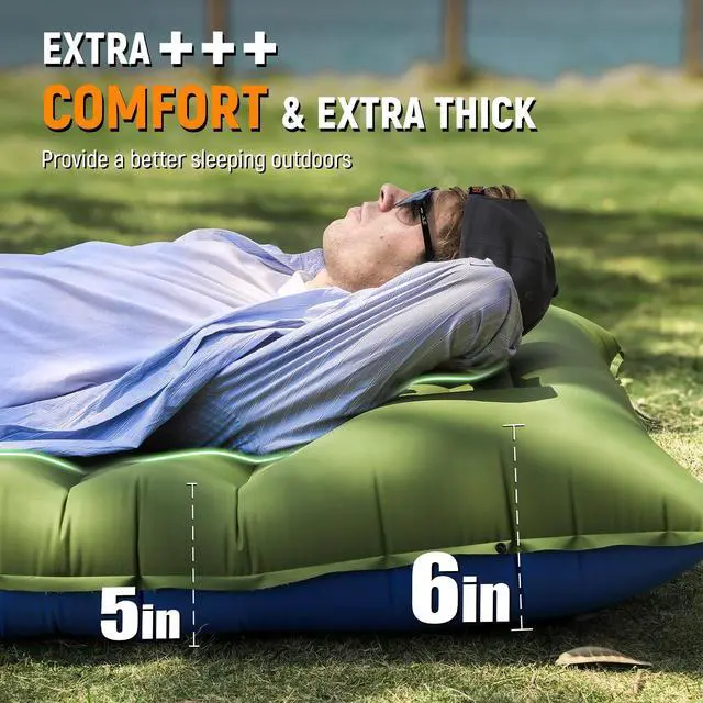 Alt view image 2 of 7 - Camping Sleeping Pad, Thick 5 Inch Camping Mat with Pillow Built-in Foot Pump Ultralight Inflatable Sleeping Pads for Camping, Backpacking, Hiking, Tent