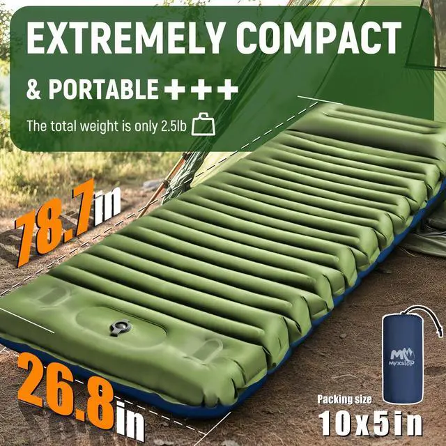Alt view image 3 of 7 - Camping Sleeping Pad, Thick 5 Inch Camping Mat with Pillow Built-in Foot Pump Ultralight Inflatable Sleeping Pads for Camping, Backpacking, Hiking, Tent