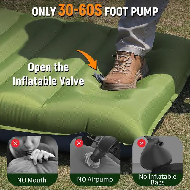 Alt view image 5 of 7 - Camping Sleeping Pad, Thick 5 Inch Camping Mat with Pillow Built-in Foot Pump Ultralight Inflatable Sleeping Pads for Camping, Backpacking, Hiking, Tent
