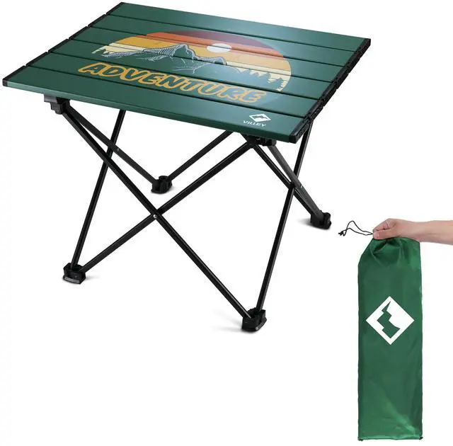 Main image of Portable Camping Side Table, Ultralight Aluminum Folding Table with Mountain Silhouette Print and Carry Bag for Camping, Picnic, Beach, Travel
