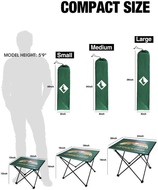 Alt view image 3 of 7 - Portable Camping Side Table, Ultralight Aluminum Folding Table with Mountain Silhouette Print and Carry Bag for Camping, Picnic, Beach, Travel