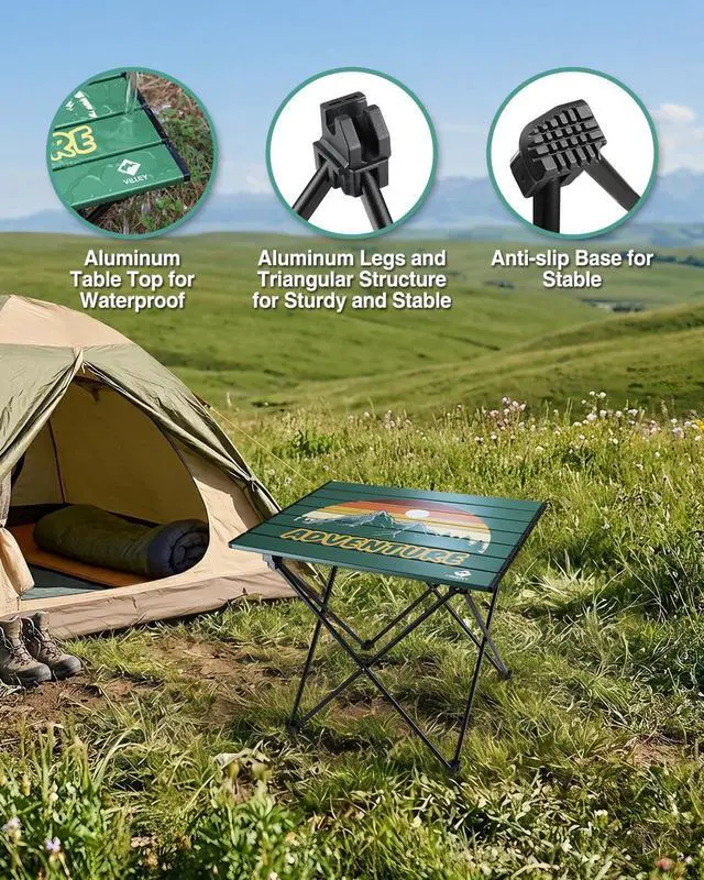 Alt view image 5 of 7 - Portable Camping Side Table, Ultralight Aluminum Folding Table with Mountain Silhouette Print and Carry Bag for Camping, Picnic, Beach, Travel