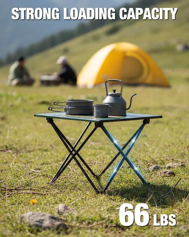 Alt view image 6 of 7 - Portable Camping Side Table, Ultralight Aluminum Folding Table with Mountain Silhouette Print and Carry Bag for Camping, Picnic, Beach, Travel