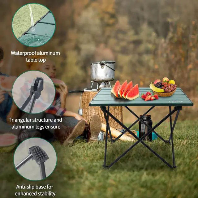 Alt view image 3 of 7 - Small Camping Table, Ultralight Aluminum Folding Table with Carrying Bag, Portable & Lightweight Camping Side Table for Outdoor Camping, Picnic, Beach and Fishing, Green