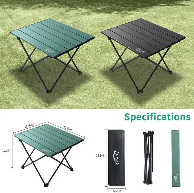 Alt view image 5 of 7 - Small Camping Table, Ultralight Aluminum Folding Table with Carrying Bag, Portable & Lightweight Camping Side Table for Outdoor Camping, Picnic, Beach and Fishing, Green
