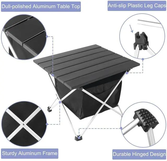 Alt view image 2 of 6 - Portable Camping Table Ultralight Aluminum Camp Table with Storage Bag,Beach Table for Sand with Carrying Bag,Prefect for Outdoor,Picnic,BBQ,Cooking,Festival (Black with Storage Bag-S)