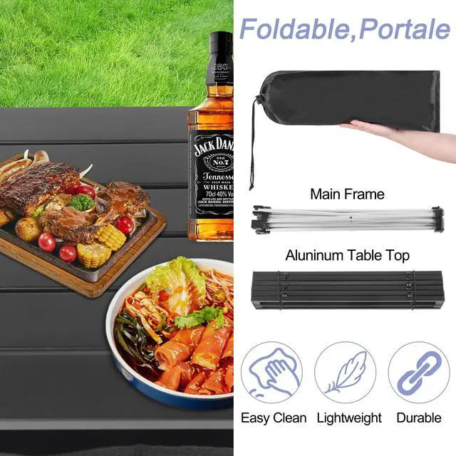 Alt view image 4 of 6 - Portable Camping Table Ultralight Aluminum Camp Table with Storage Bag,Beach Table for Sand with Carrying Bag,Prefect for Outdoor,Picnic,BBQ,Cooking,Festival (Black with Storage Bag-S)