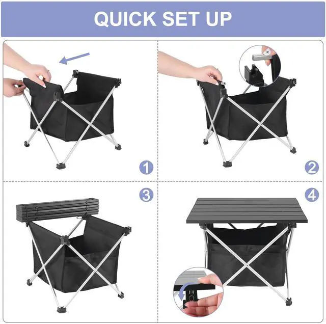Alt view image 3 of 6 - Portable Camping Table Ultralight Aluminum Camp Table with Storage Bag,Beach Table for Sand with Carrying Bag,Prefect for Outdoor,Picnic,BBQ,Cooking,Festival (Black with Storage Bag-S)