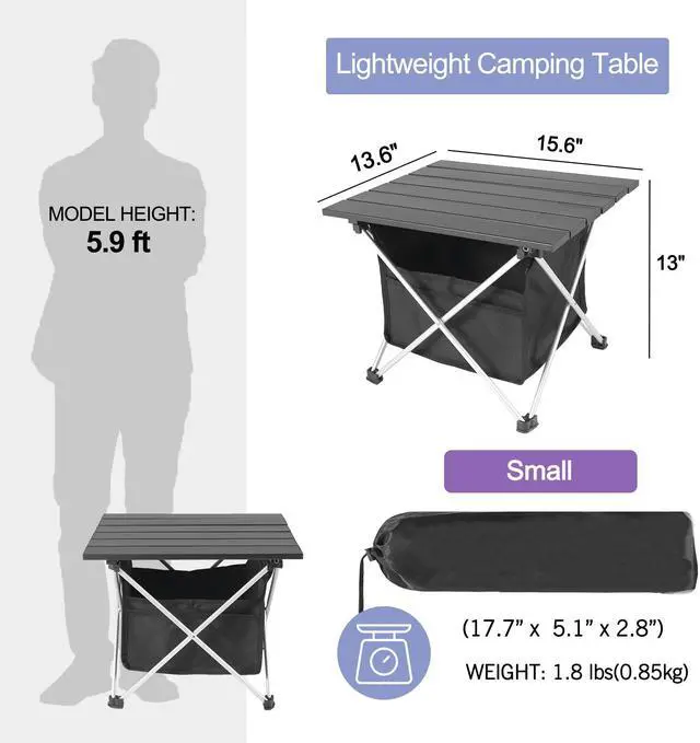 Alt view image 5 of 6 - Portable Camping Table Ultralight Aluminum Camp Table with Storage Bag,Beach Table for Sand with Carrying Bag,Prefect for Outdoor,Picnic,BBQ,Cooking,Festival (Black with Storage Bag-S)