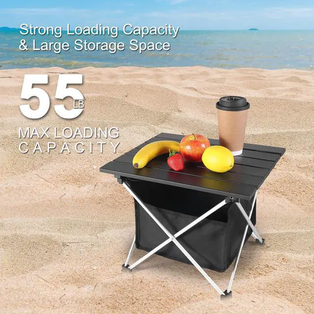 Alt view image 6 of 6 - Portable Camping Table Ultralight Aluminum Camp Table with Storage Bag,Beach Table for Sand with Carrying Bag,Prefect for Outdoor,Picnic,BBQ,Cooking,Festival (Black with Storage Bag-S)