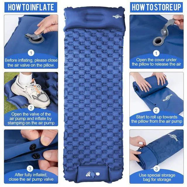Alt view image 3 of 7 - Sleeping Pad, Ultralight Inflatable Sleeping Pad for Camping, Built-in Pump, Ultimate for Hiking - Airpad, Carry Bag,-Compact & Lightweight Camping pad(Blue)
