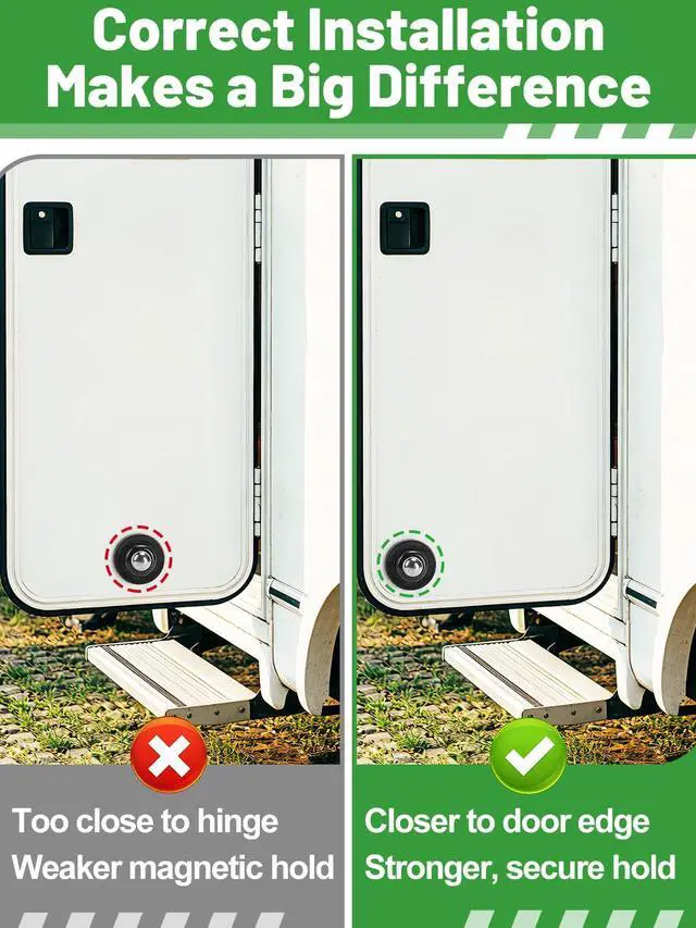 Alt view image 4 of 7 - RV Magnetic Door Catch with Adhesives Screws - Easy to Install Camper Trailer Door Holder, Sturdy Stopper for RV Accessories, 1 Pack