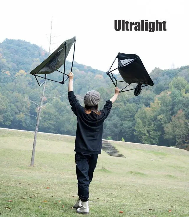 Alt view image 3 of 7 - Low Ultralight Compact Camping Folding Chair with Side Pocket and Carry Bag (Black)