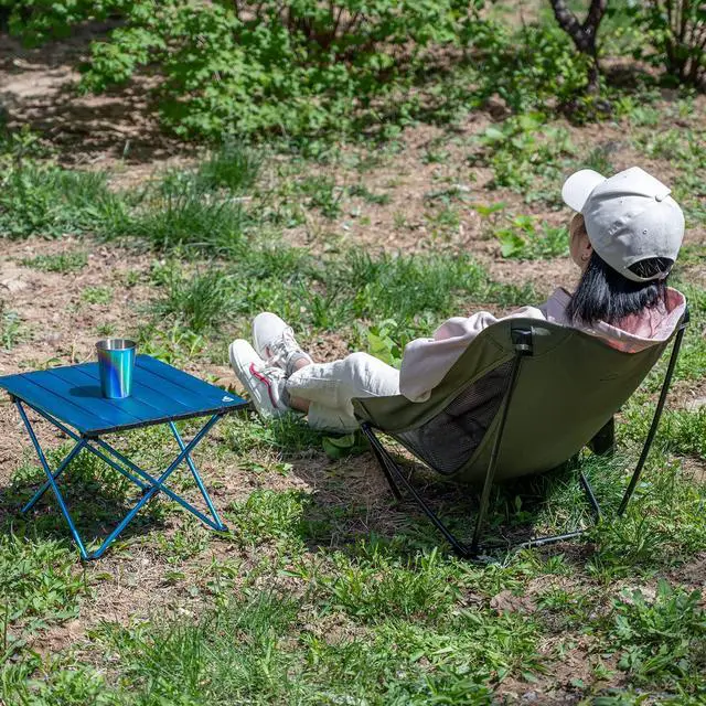 Alt view image 5 of 7 - Low Ultralight Compact Camping Folding Chair with Side Pocket and Carry Bag (Black)