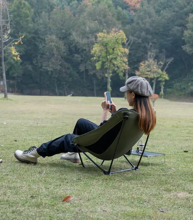 Alt view image 7 of 7 - Low Ultralight Compact Camping Folding Chair with Side Pocket and Carry Bag (Black)
