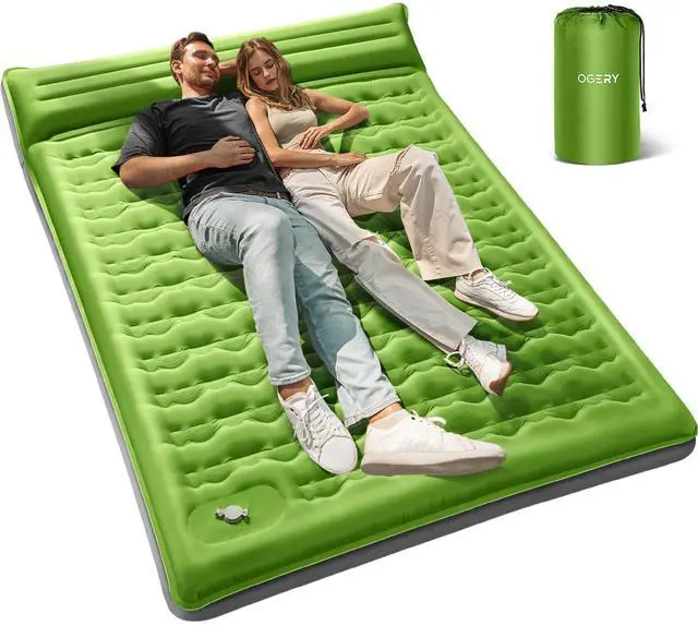 Main image of Double Sleeping Pad for Camping, 6" Extra-Thick Reinforced Camping Sleeping Pad with Pillows & Built-in Foot Pump, Ultralight Inflating Camping Mattress for Backpacking Tent Hiking Travel