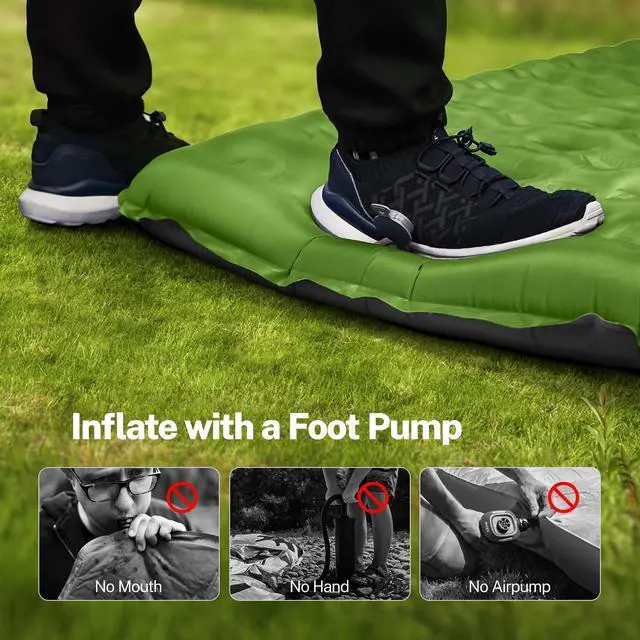Alt view image 5 of 7 - Double Sleeping Pad for Camping, 6" Extra-Thick Reinforced Camping Sleeping Pad with Pillows & Built-in Foot Pump, Ultralight Inflating Camping Mattress for Backpacking Tent Hiking Travel