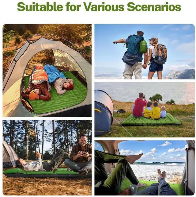 Alt view image 7 of 7 - Double Sleeping Pad for Camping, 6" Extra-Thick Reinforced Camping Sleeping Pad with Pillows & Built-in Foot Pump, Ultralight Inflating Camping Mattress for Backpacking Tent Hiking Travel