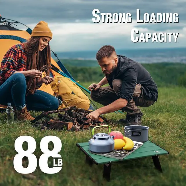 Alt view image 3 of 7 - Portable Mini Folding Beach Table, Ultralight Aluminum Side Table with Carry Bag for Camping, Picnics, and Outdoor Activities - Green