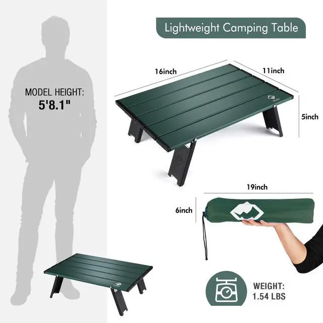 Alt view image 4 of 7 - Portable Mini Folding Beach Table, Ultralight Aluminum Side Table with Carry Bag for Camping, Picnics, and Outdoor Activities - Green