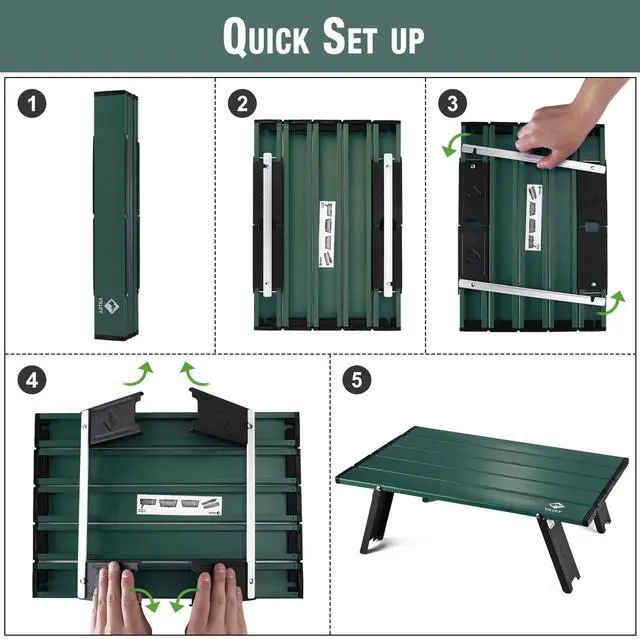Alt view image 7 of 7 - Portable Mini Folding Beach Table, Ultralight Aluminum Side Table with Carry Bag for Camping, Picnics, and Outdoor Activities - Green