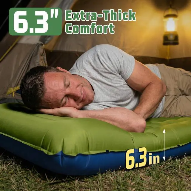 Alt view image 3 of 7 - Sleeping Pad for Camping, 6.3 Inch Thick Air Mattress for Backpacking, Hiking, Outdoor Adventures, Car Camping & Tent Use