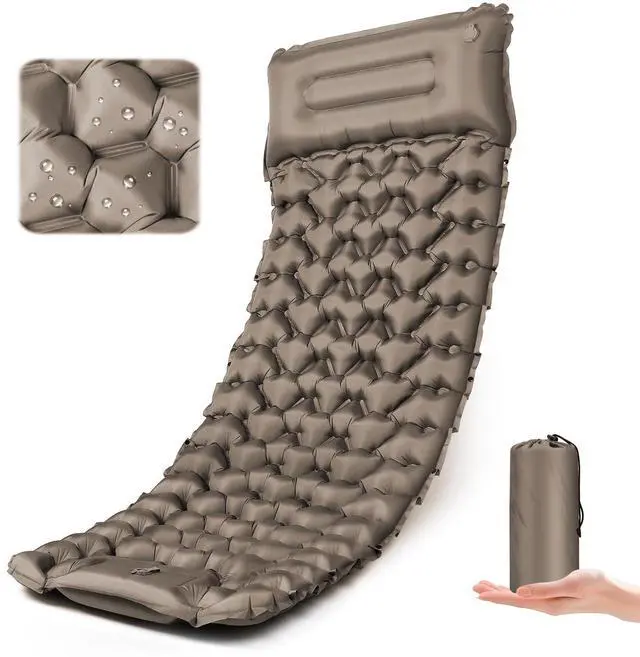 Main image of Camping Sleeping Pad-4" Thick, Ultralight 1.9lbs Backpacking Air Mattress with Built-in Pillow & Foot Pump, Compact Inflatable Mat for Hiking Tent Road Trip, One-Second Deflation Khaki