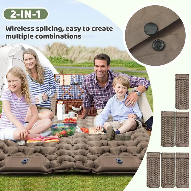 Alt view image 5 of 6 - Camping Sleeping Pad-4" Thick, Ultralight 1.9lbs Backpacking Air Mattress with Built-in Pillow & Foot Pump, Compact Inflatable Mat for Hiking Tent Road Trip, One-Second Deflation Khaki