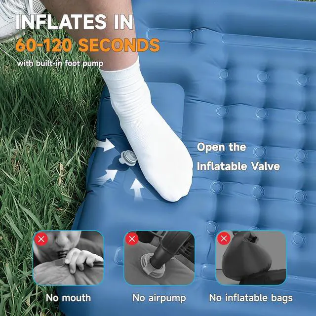 Alt view image 4 of 7 - Camping Sleeping Pad, 5" Ultralight Inflatable Sleeping Mat with Pillow, Built-in Foot Pump Inflatable Sleeping Pads Compact for Camping Backpacking Hiking Traveling Tent