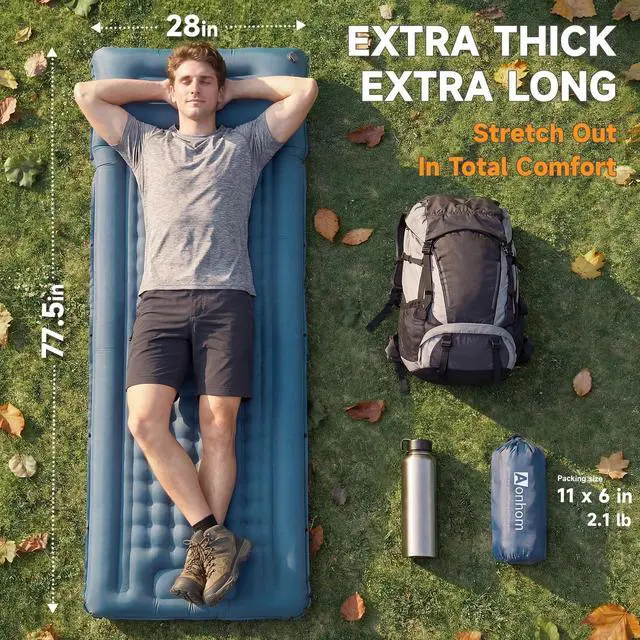 Alt view image 3 of 7 - Camping Sleeping Pad, 5" Ultralight Inflatable Sleeping Mat with Pillow, Built-in Foot Pump Inflatable Sleeping Pads Compact for Camping Backpacking Hiking Traveling Tent