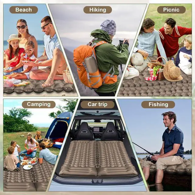 Alt view image 6 of 6 - Camping Sleeping Pad-4" Thick, Ultralight 1.9lbs Backpacking Air Mattress with Built-in Pillow & Foot Pump, Compact Inflatable Mat for Hiking Tent Road Trip, One-Second Deflation Khaki