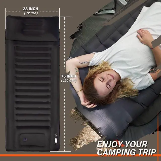 Alt view image 3 of 7 - Inflatable Camping Sleeping Pad with Pillow, Thick 6 Inch Ultralight Sleeping Pad with Built-in Pump, Lightweight Sleeping Mat for Camping, Backpacking, Hiking, Tent (Grey)