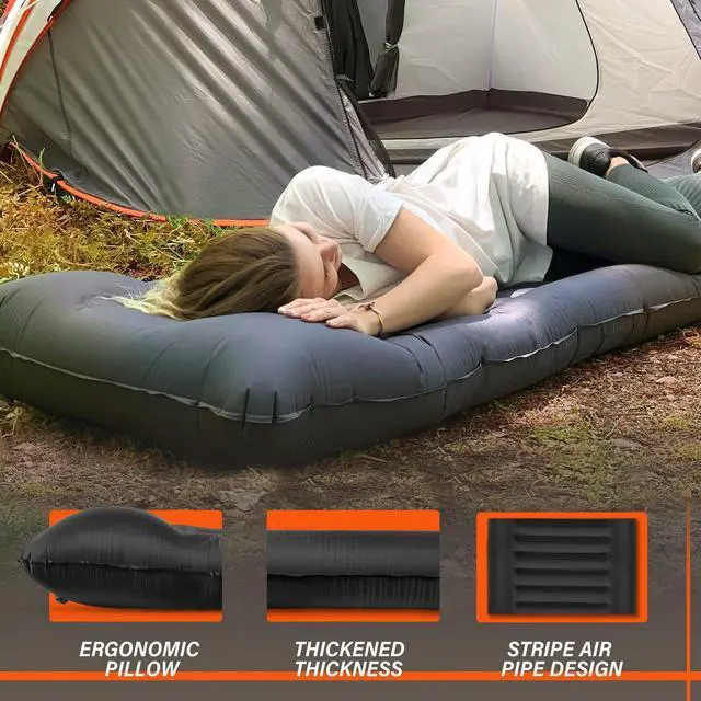 Alt view image 4 of 7 - Inflatable Camping Sleeping Pad with Pillow, Thick 6 Inch Ultralight Sleeping Pad with Built-in Pump, Lightweight Sleeping Mat for Camping, Backpacking, Hiking, Tent (Grey)