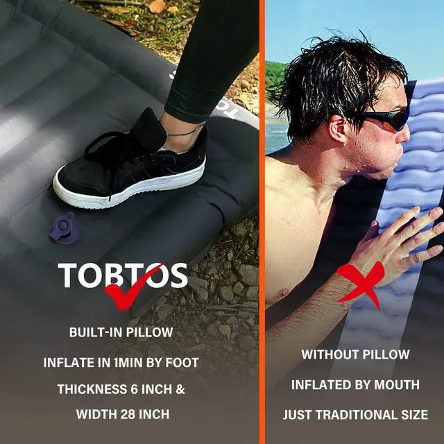 Alt view image 7 of 7 - Inflatable Camping Sleeping Pad with Pillow, Thick 6 Inch Ultralight Sleeping Pad with Built-in Pump, Lightweight Sleeping Mat for Camping, Backpacking, Hiking, Tent (Grey)