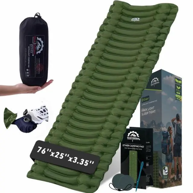 Main image of Ether 17.5oz Ultralight Camping Sleeping Pad Backpacking Air Mattress Camping Mattress Pad Compact Inflatable Sleeping Mat for Backpacking, Comfortable Outdoor Hiking, Tent, Travel