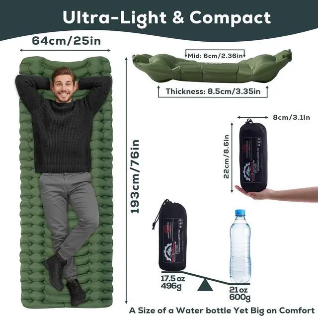 Alt view image 2 of 7 - Ether 17.5oz Ultralight Camping Sleeping Pad Backpacking Air Mattress Camping Mattress Pad Compact Inflatable Sleeping Mat for Backpacking, Comfortable Outdoor Hiking, Tent, Travel