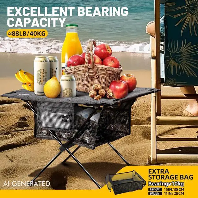 Alt view image 2 of 7 - Small Beach Tables for Sand Foldable, Portable Camping Table Folding with Cup Holders & Mesh Storage for Camp Tent Side Picnic Tailgate Travel Outdoor Compact Ultralight Backpack Hiking