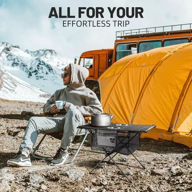 Alt view image 5 of 7 - Small Beach Tables for Sand Foldable, Portable Camping Table Folding with Cup Holders & Mesh Storage for Camp Tent Side Picnic Tailgate Travel Outdoor Compact Ultralight Backpack Hiking