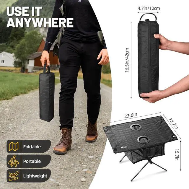 Alt view image 6 of 7 - Small Beach Tables for Sand Foldable, Portable Camping Table Folding with Cup Holders & Mesh Storage for Camp Tent Side Picnic Tailgate Travel Outdoor Compact Ultralight Backpack Hiking