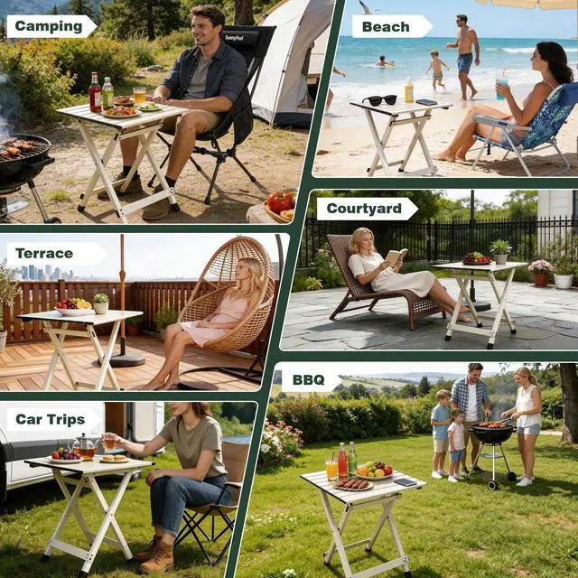 Alt view image 7 of 7 - Folding Camping Table - Lightweight Aluminum Portable Picnic Table, 18.5x18.5x24.5 Inch for Cooking, Beach, Hiking, Travel, Fishing, BBQ, Indoor Outdoor Small Foldable Camp Tables