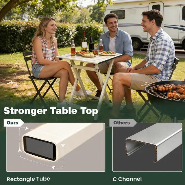 Alt view image 4 of 7 - Folding Camping Table - Lightweight Aluminum Portable Picnic Table, 18.5x18.5x24.5 Inch for Cooking, Beach, Hiking, Travel, Fishing, BBQ, Indoor Outdoor Small Foldable Camp Tables