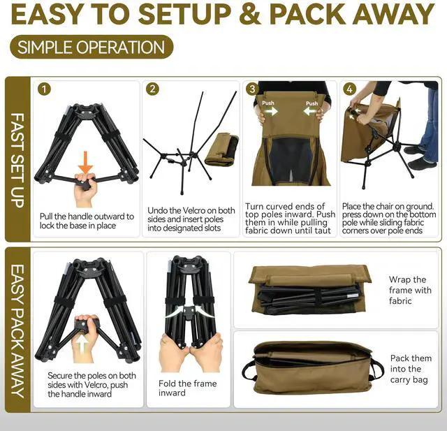 Alt view image 5 of 7 - Lightweight Folding High Back Camping Chair with Head Support, Stable Portable Compact for Outdoor Camp, Travel, Beach, Picnic, Festival, Hiking, Backpacking (Highback Khaki)