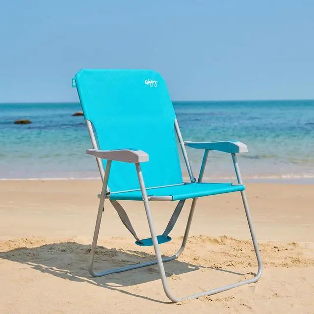 Main image of Tall Folding Beach Chair for Adults, Lightweight Beach Chair with Shoulder Straps, High Back Camping Chairs with Hard Armrest, Supports 300lbs for Outdoor Lawn Concert (Cyan)