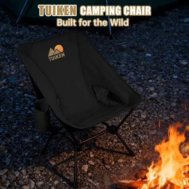 Alt view image 3 of 7 - Ultralight Camping Chair Backpacking Chair, Portable Camp Chair with Cup Holder & Storage Bag, Lightweight Compact Folding Chair for Hiking, Travel, Picnic MountaineeringDeep Black