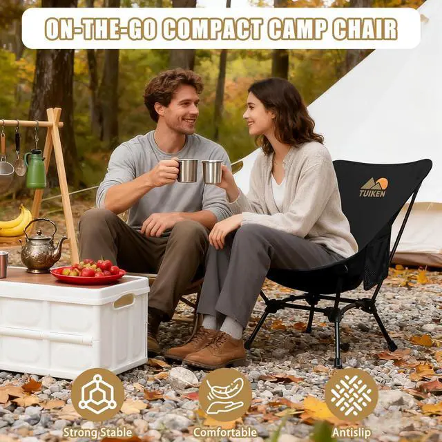 Alt view image 7 of 7 - Ultralight Camping Chair Backpacking Chair, Portable Camp Chair with Cup Holder & Storage Bag, Lightweight Compact Folding Chair for Hiking, Travel, Picnic MountaineeringDeep Black