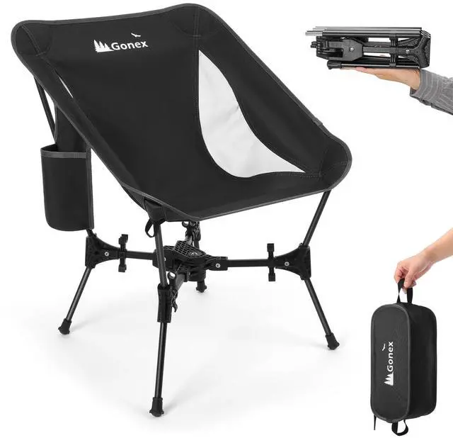 Main image of Portable Camping Chair, The 5th Gen Ultralight Compact Backpacking Foldable Lightweight Folding Chair for Outdoor Camp Hiking Beach Picnic Concert, Supports 330lbs (Black, 1 PCS)